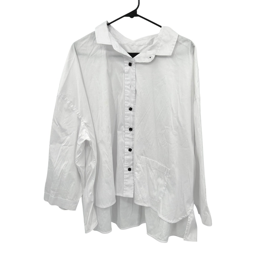 Liv by Habitat Clothes Lagenlook High Low Button Down Shirt Medium White Minimal